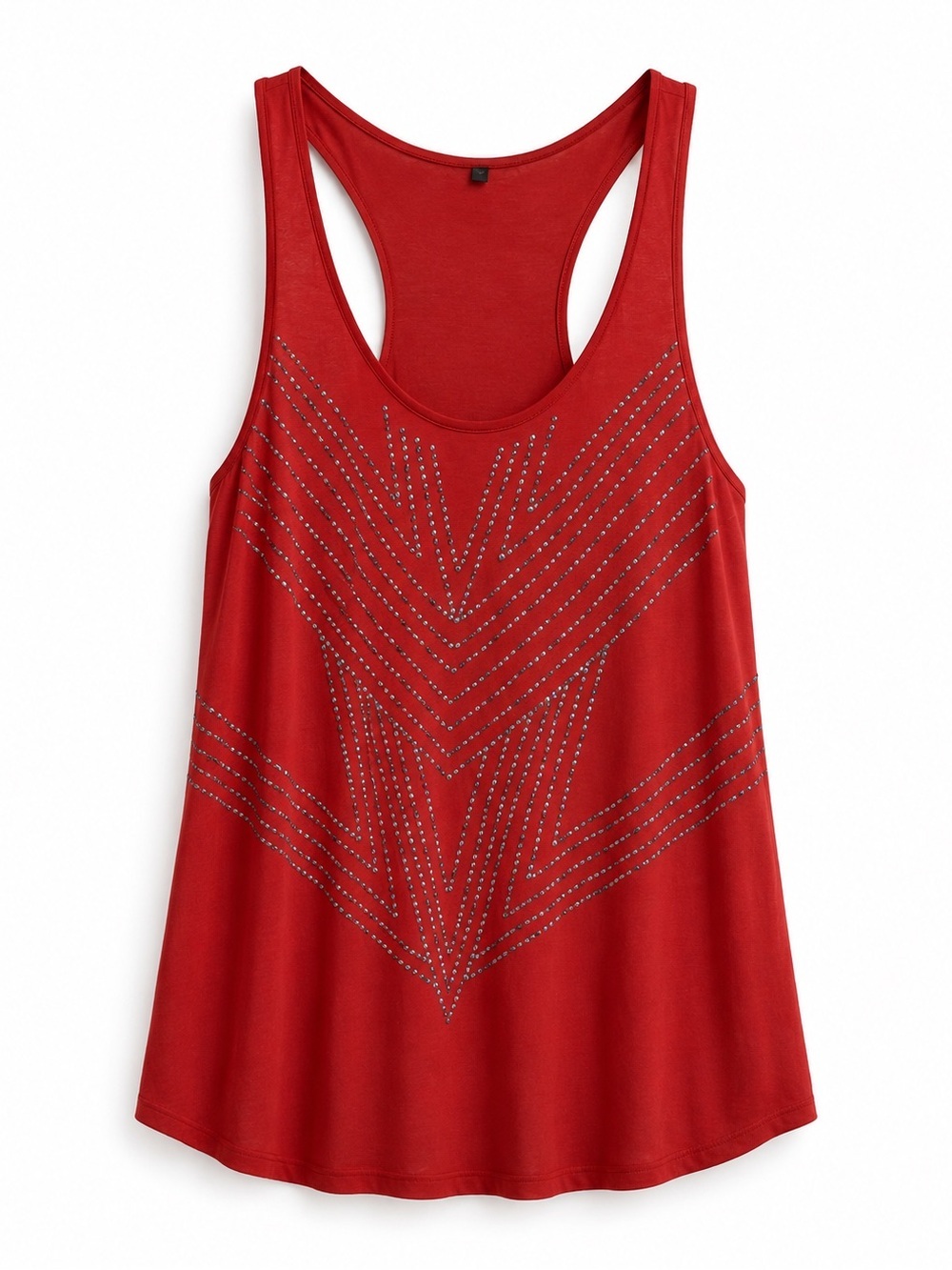 CUPIO | Viscose Red Embroidered Sleeveless Top with Blue Accents